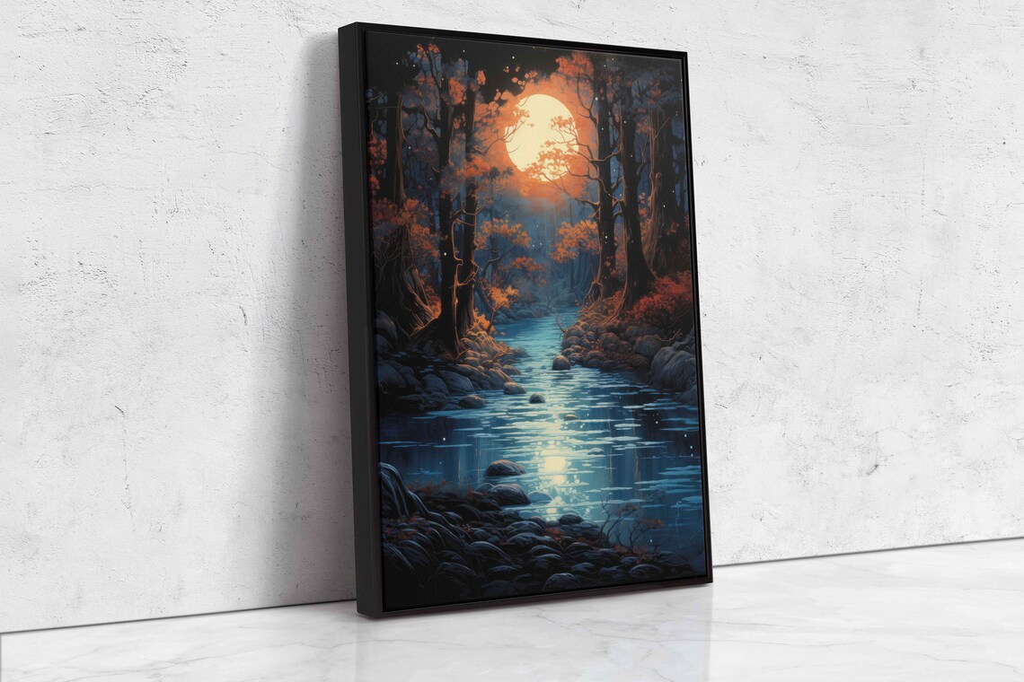 Moonlit Forest Orange Glow Halloween Art Print - Image 4