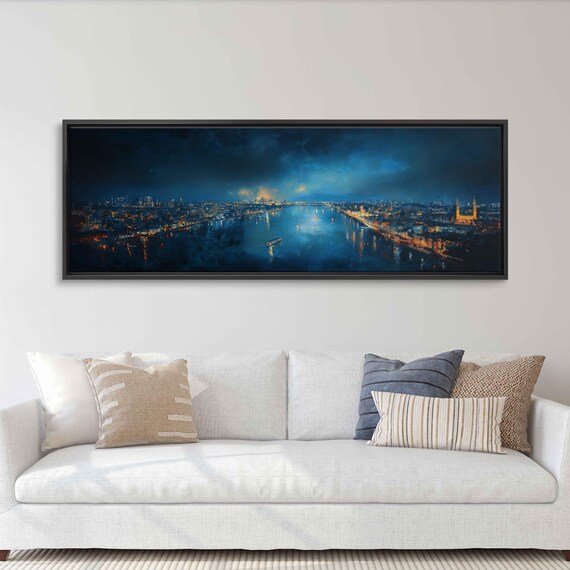 Thames River At Night London Skyline Dark Moody Cityscape Poster