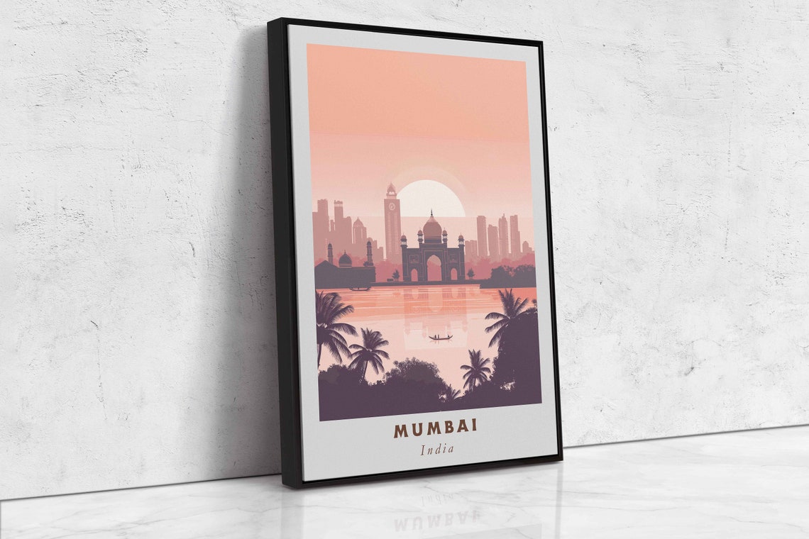 Mumbai India Gateway of India Palms Sunset Minimalist Travel Poster - Image 2