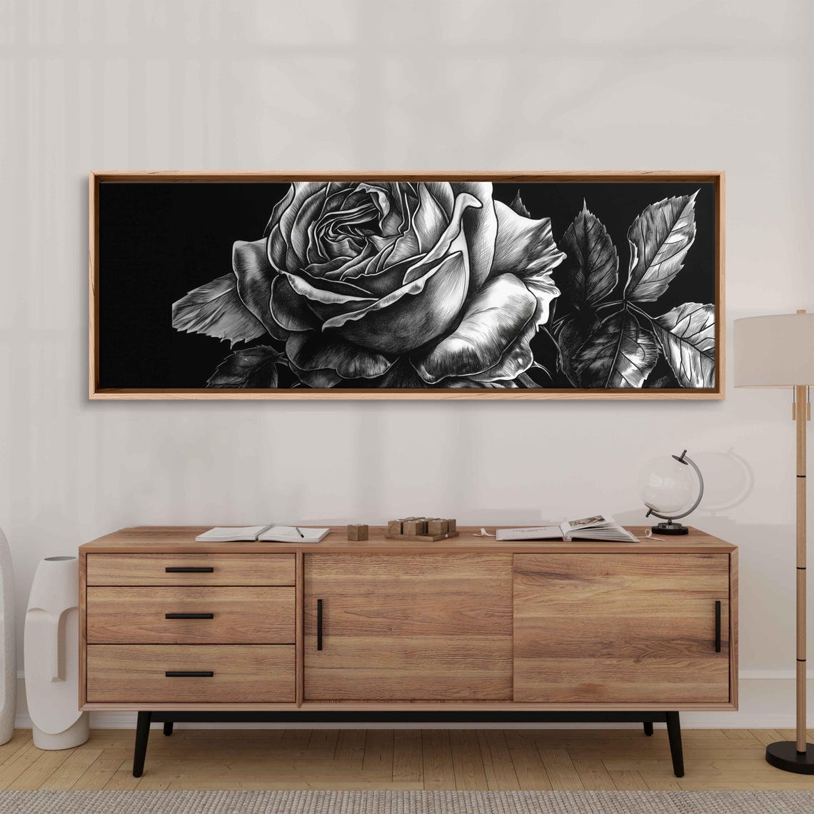 Detailed Black Rose Close Up On Dark Background Floral Ink Art Poster - Image 3