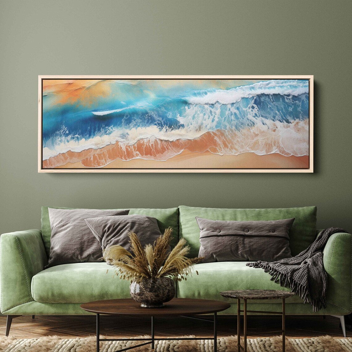 Beach Aerial View Turquoise Waves White Foam Golden Sand Panoramic Poster - Image 3