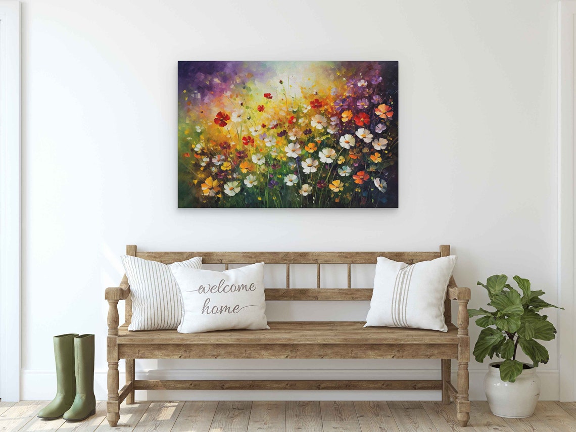 Field Of Wildflowers Palette Knife Oil Painting Vibrant Colors Print On Ready To Hang Mothers Day Gift Gift For Moms - Image 2