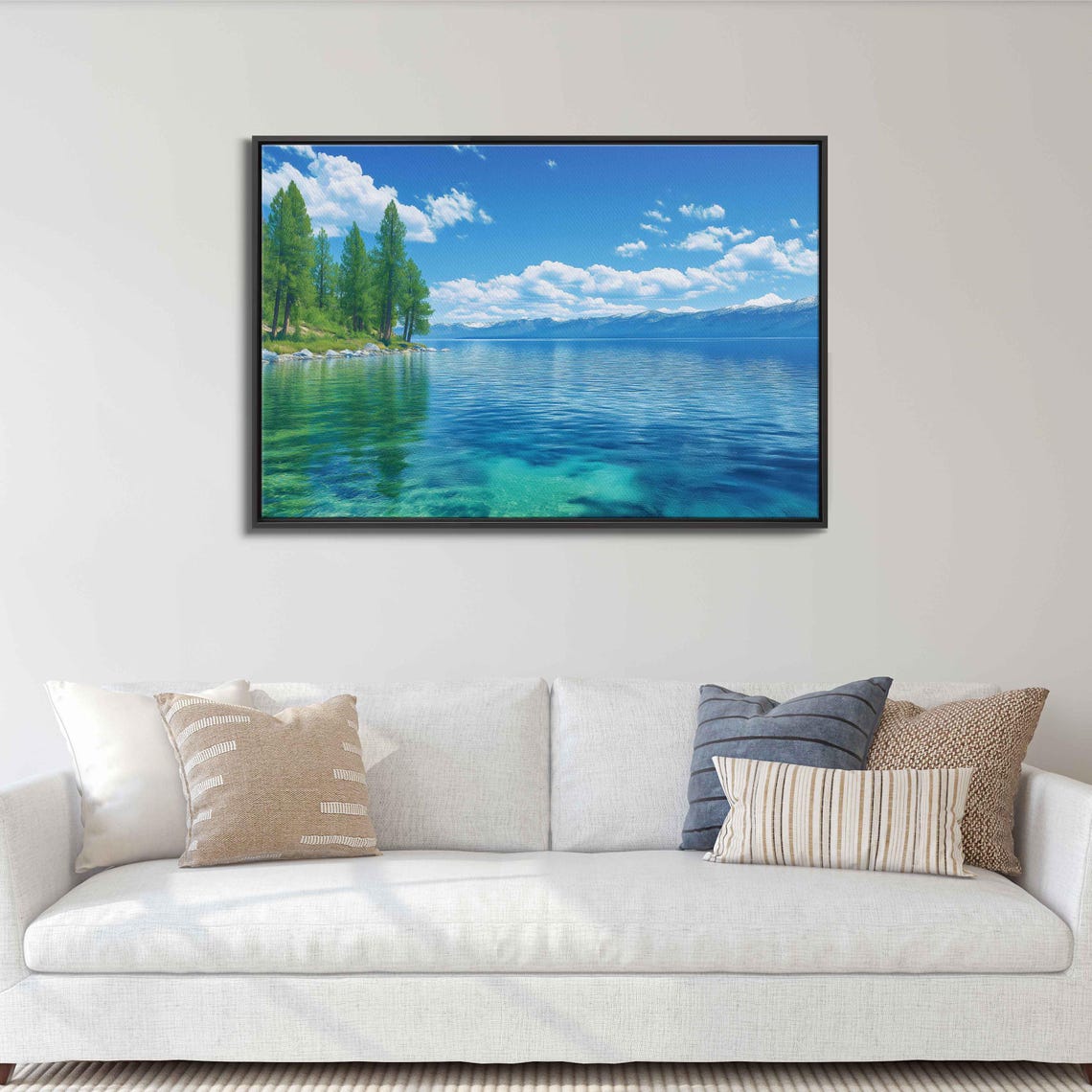 Lake Tahoe Serenity Wall Art Print Clear Blue Sky Vibrant Greens Gentle Ripples - Image 3
