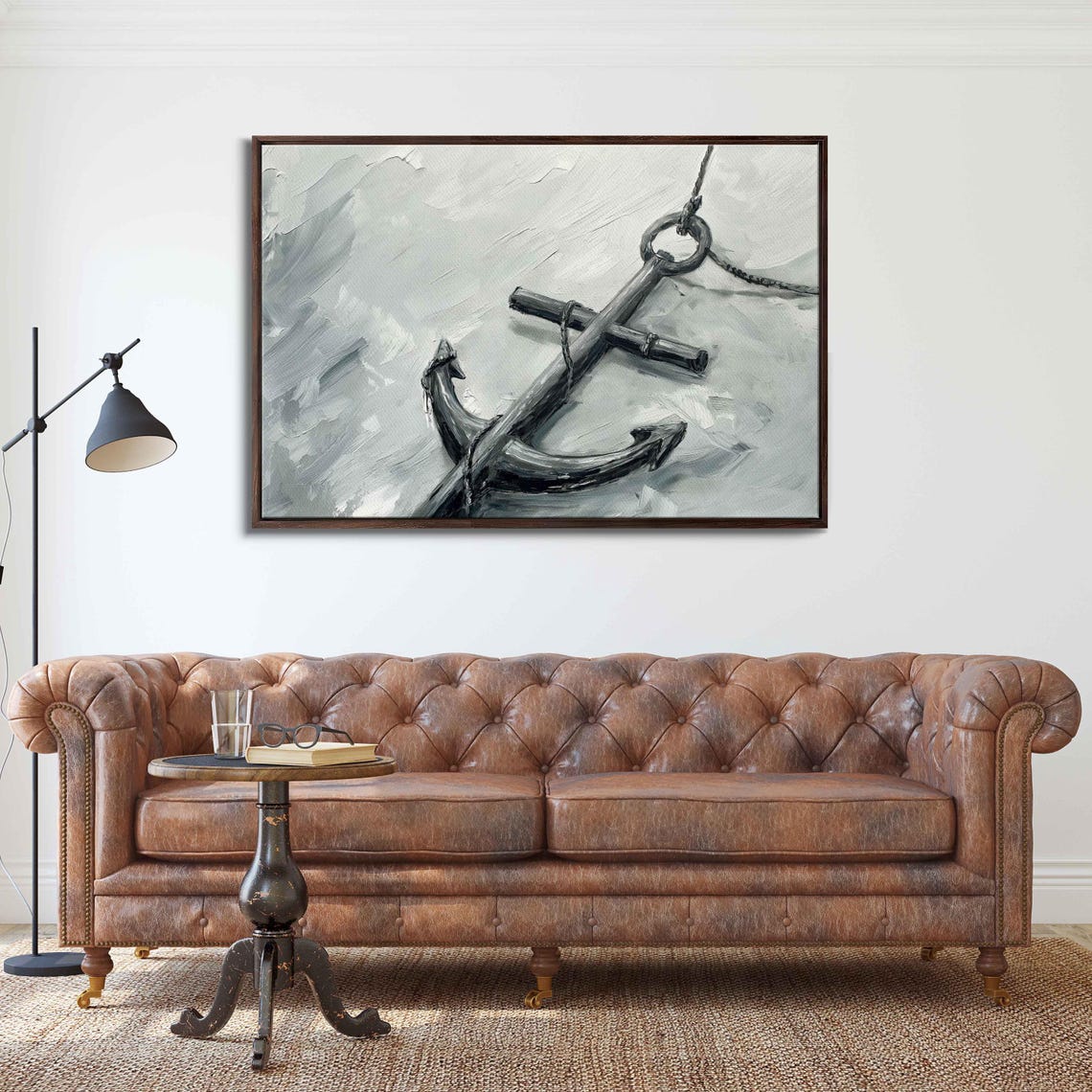 Grayscale Ship Anchor Rope Impasto Black White Nautical Wall Poster - Image 3