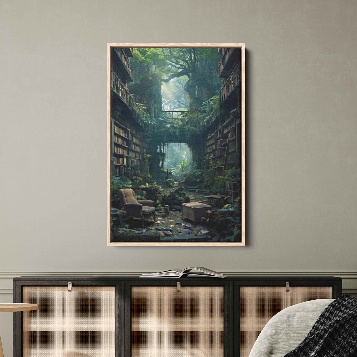 Magical Treehouse Library Overgrown Jungle Fantasy Book Art Poster - Image 2