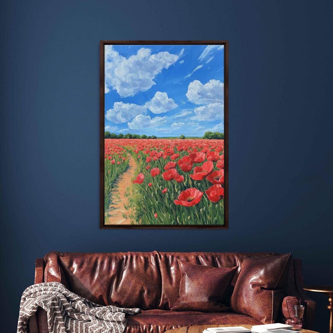 Blooming Poppy Field Landscape Art Print, Spring Scene