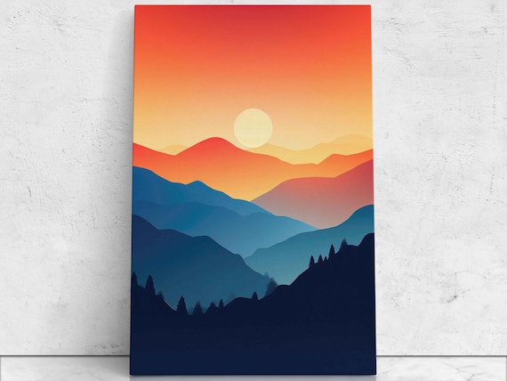 Minimalist Mountain Forest Sunset Poster