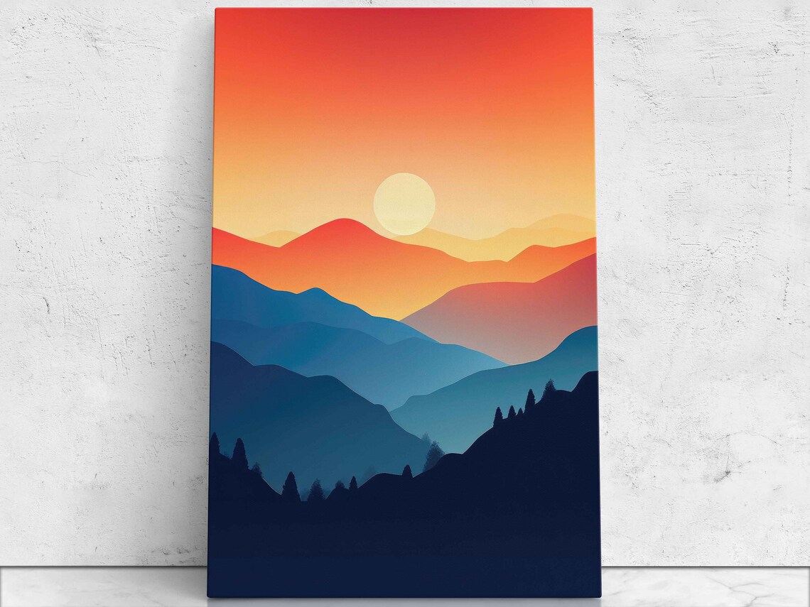 Minimalist Mountain Forest Sunset Poster