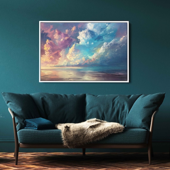 Colorful Pastel Clouds Calm Reflective Sea Sunset Glow Ocean Sky Wall Poster