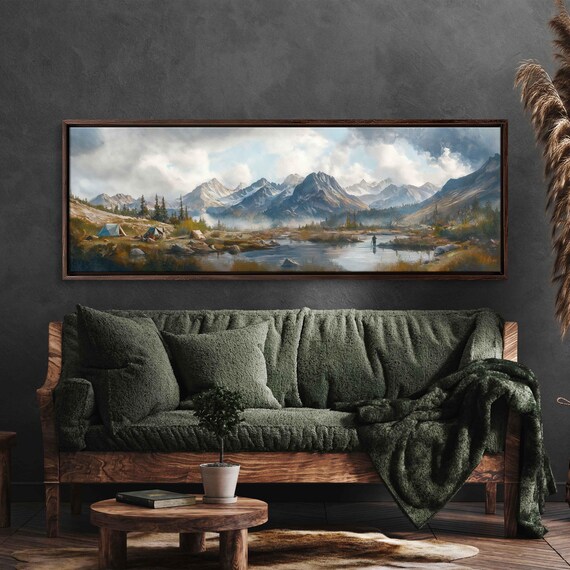 Expansive Wilderness Campsite, Mountain River Art Print