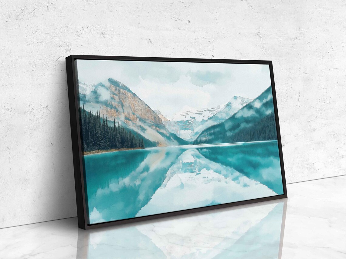 Lake Louise Watercolor Wall Art Print Turquoise Waters Snow Capped Mountains - Image 4