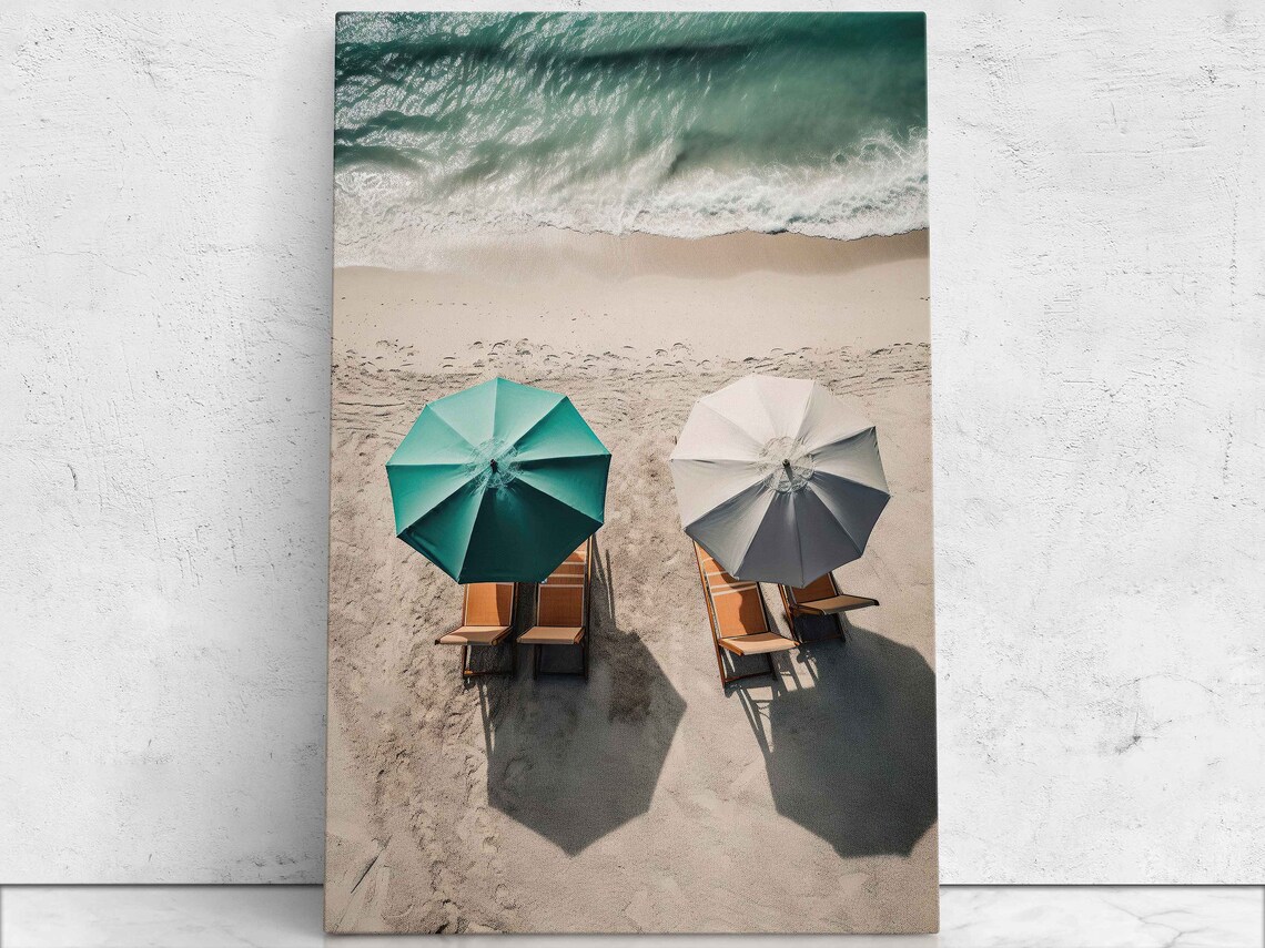 Aerial View Beach Umbrellas And Loungers On White Sand Turquoise Sea Print