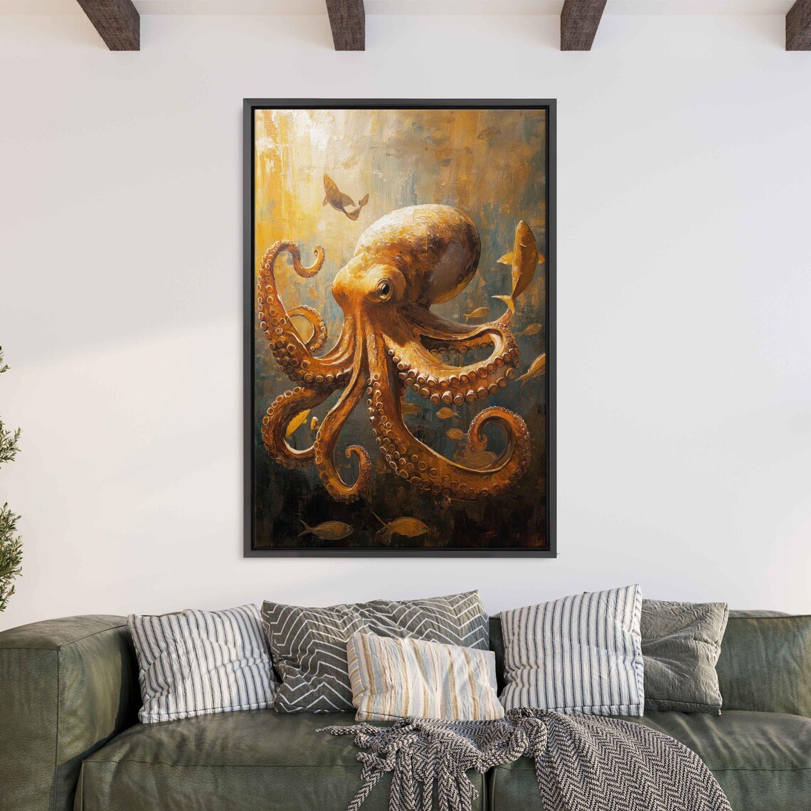 Majestic Octopus Swirling Through Fish Art Print