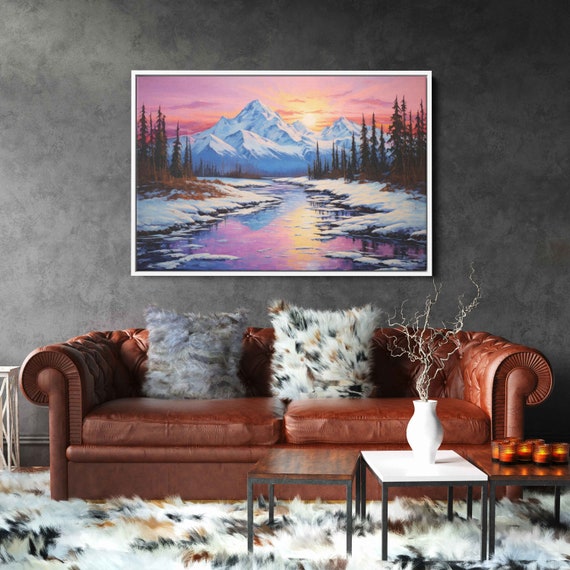 Talkeetna Alaska Uplifting Mountains Sunrise Wall Art Print Beautiful Snowy Mountain Range Frozen River Ready To Hang