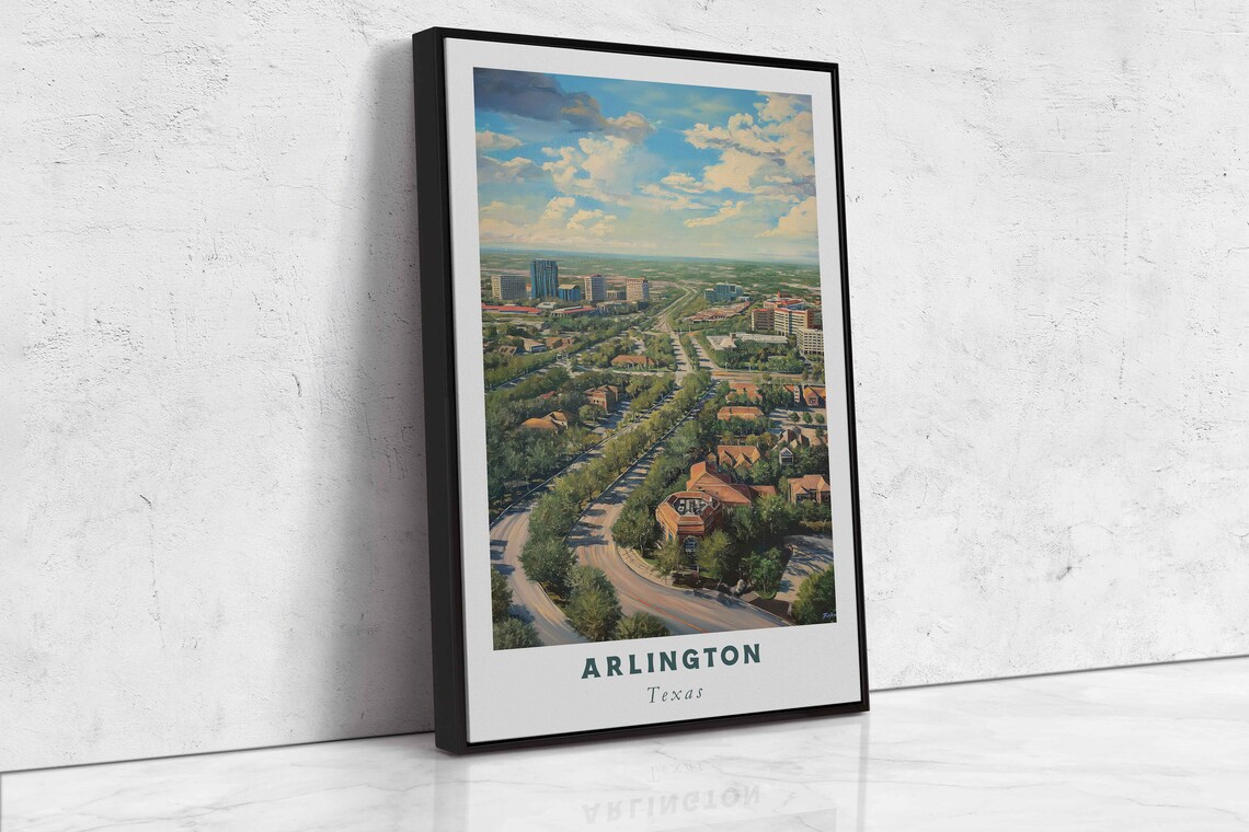 Arlington Texas Aerial City View Blue Sky Neighborhood Poster Print - Image 2