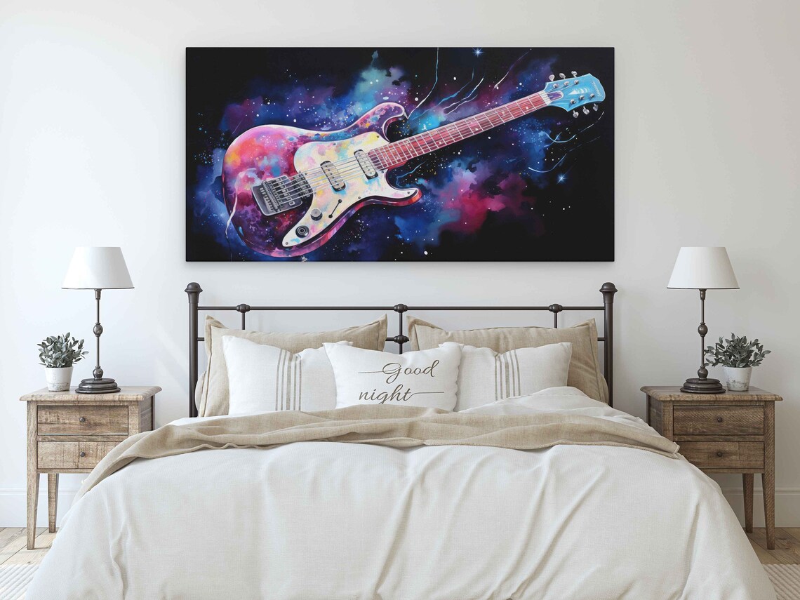 Electric Guitar Galaxy Watercolor Cosmic Space Music Art Print Poster - Image 3