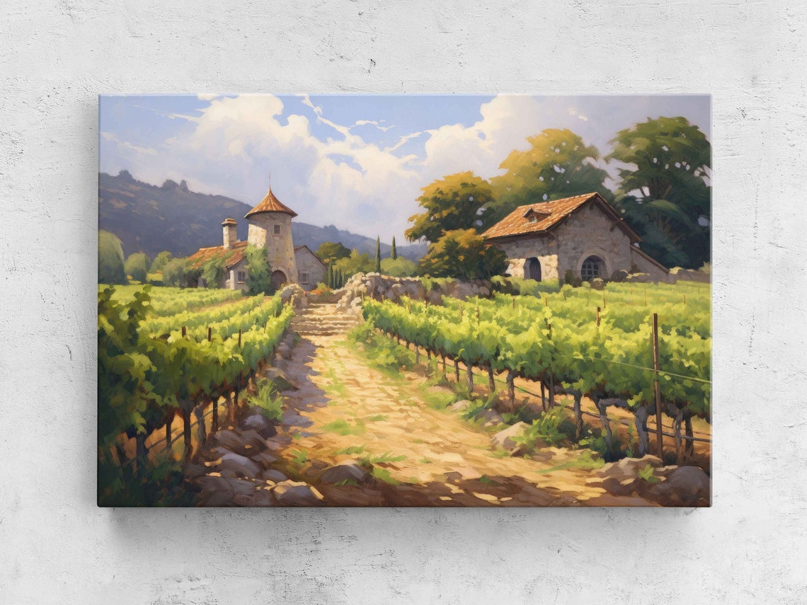Beautiful Rustic Vineyards Painting Wall Art Reproduction Print Ready To Hang