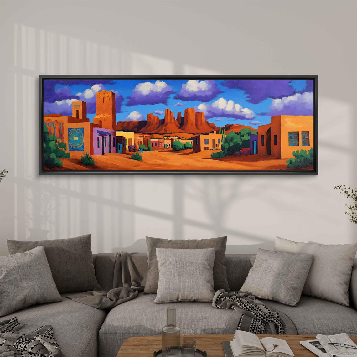 Southwestern Adobe Town Red Rock Mesas Desert Panoramic Travel Poster