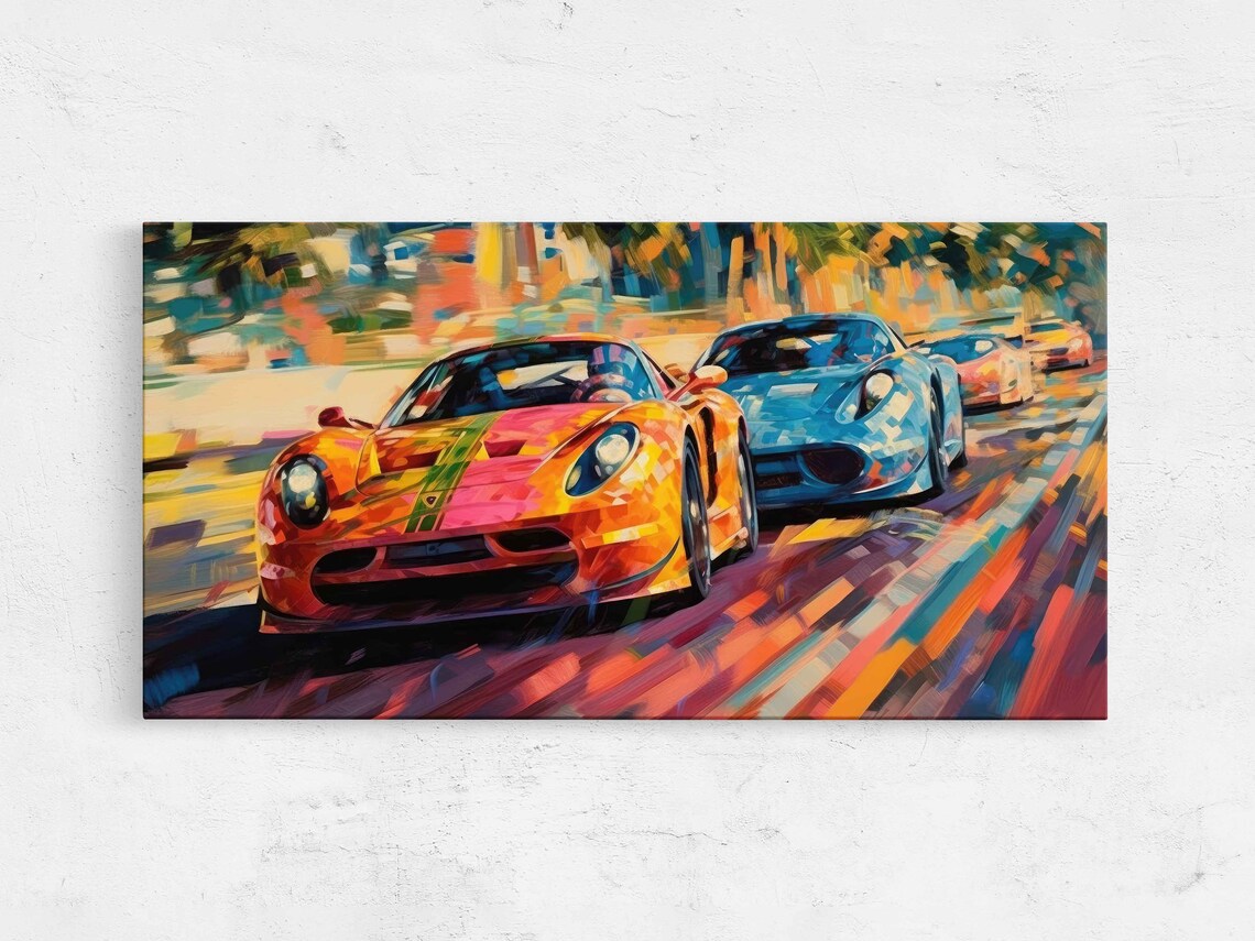 Abstract Racecars Palette-Knife Wall Art Print