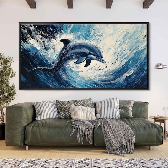 Dolphin Splashing Through Ocean Wave Wall Art Print Gift For Animal Lover Nature Photo Aquatic Animals Ready To Hang