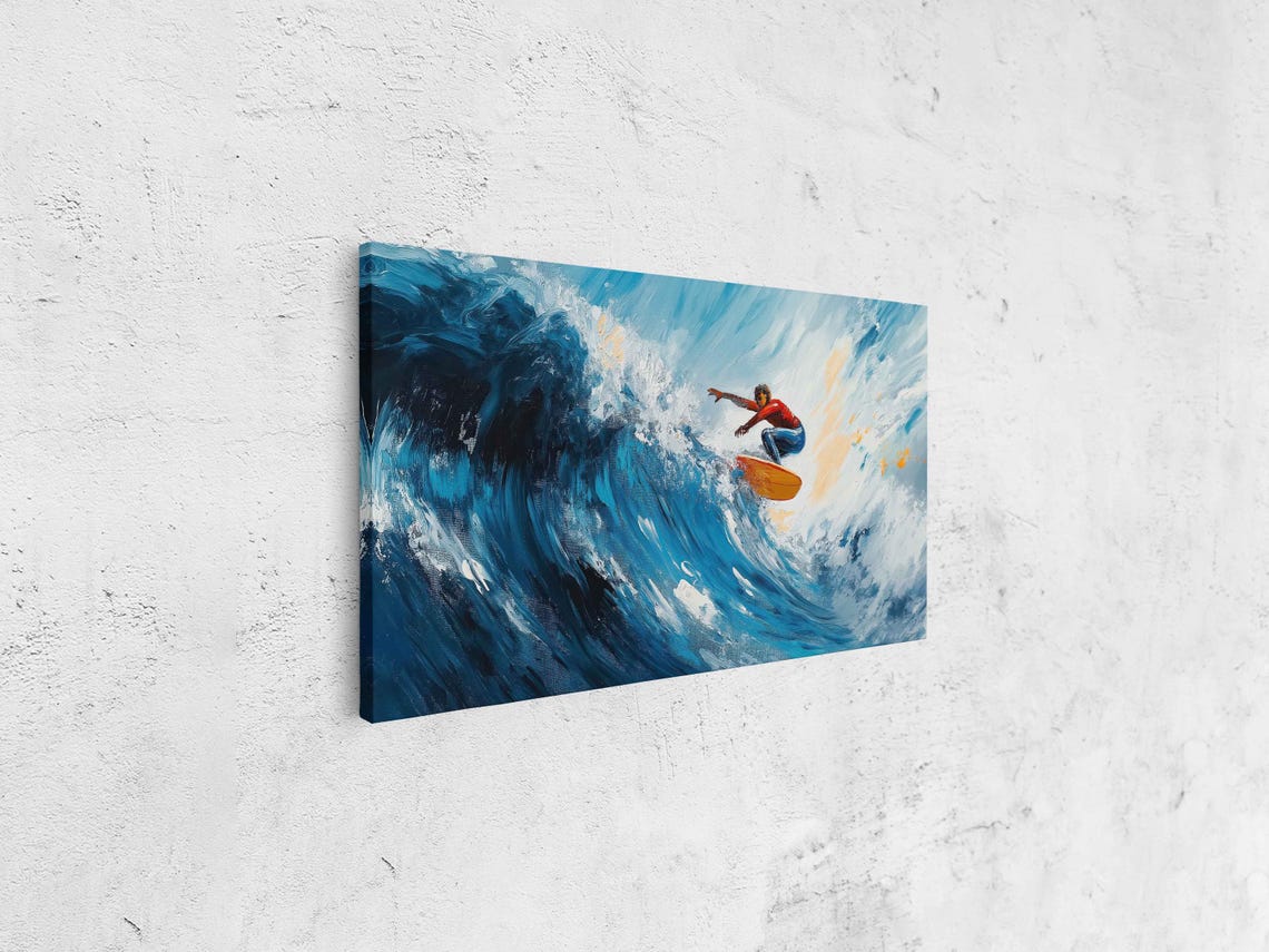 Surfer Riding Ocean Wave Wall Art Print Ocean Decor Gift For Surfer Blue Water Ready To Hang - Image 4