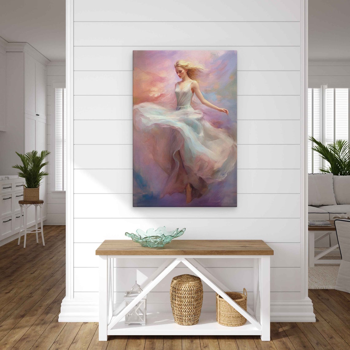 Blonde Dancer Flowing White Dress Pastel Pink Dream Ballet Art Poster - Image 3