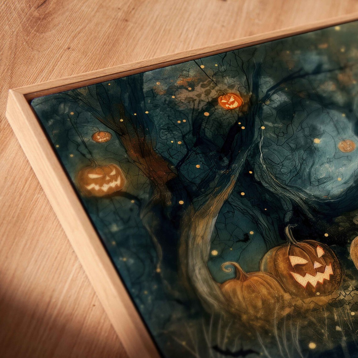 Enchanted Forest Hanging Jack O Lanterns Misty Night Path Halloween Print - Image 2