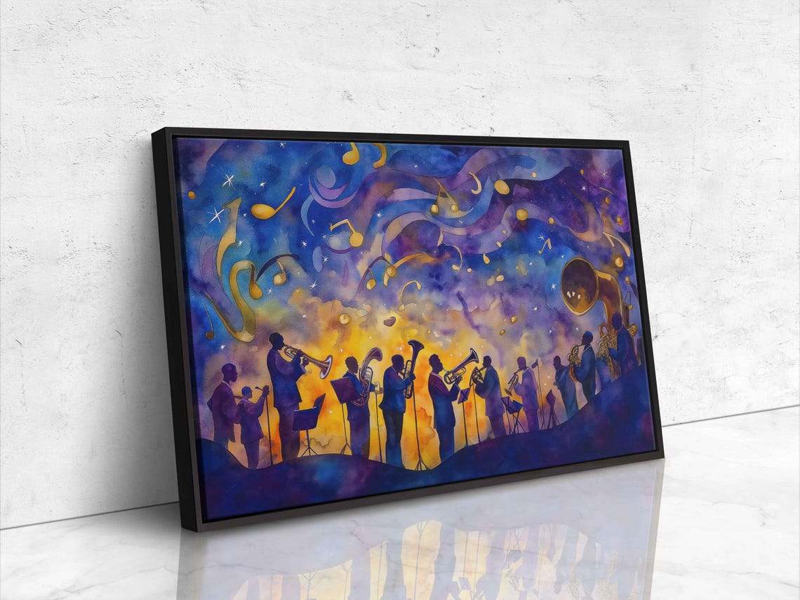 Jazz Band Under Starry Sky Wall Art Print Vibrant Watercolor Musical Scene - Image 4