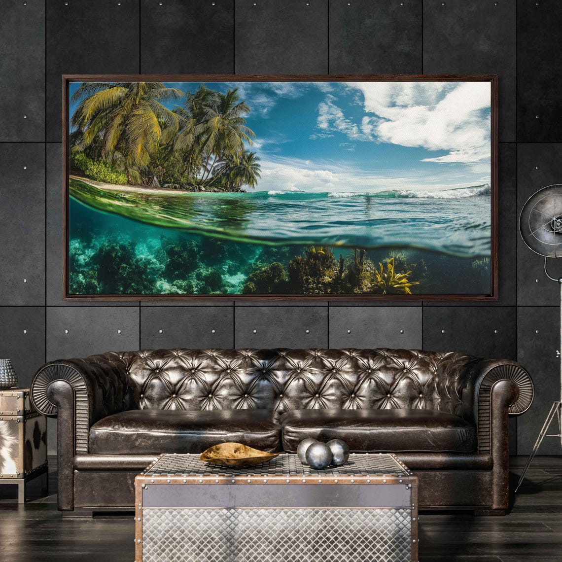 Tropical Island Beach With Ocean Waves Wall Art Print Beach Life Gift For Surfer Palm Trees Ready To Hang