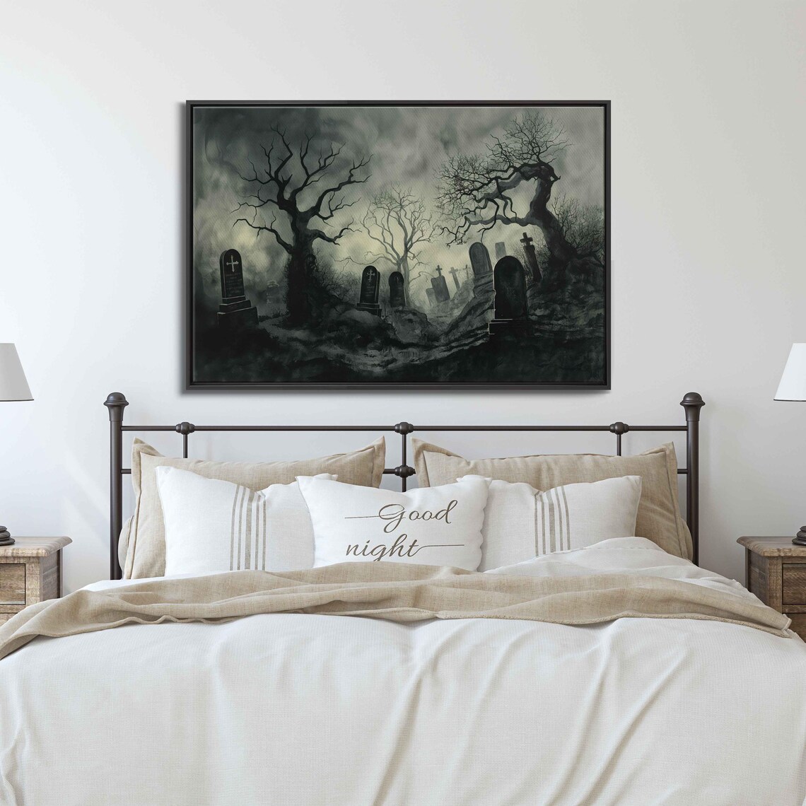 Foggy Night Gothic Graveyard Twisted Trees Dark Atmospheric Wall Poster - Image 3