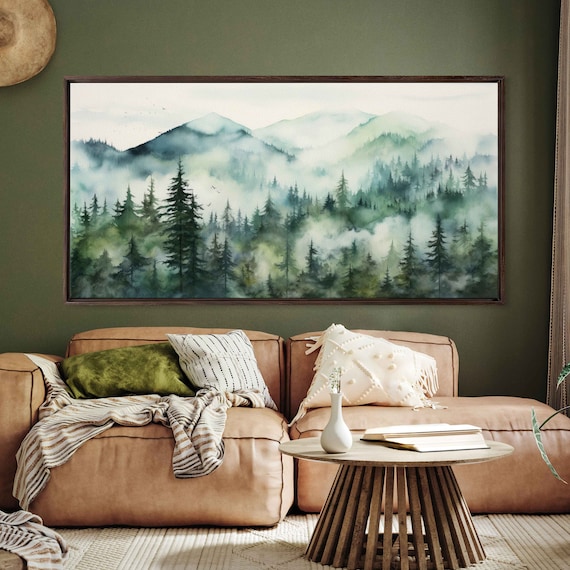 Foggy Landscape Watercolor Painting Print Ready To Hang Foggy Forest Art Foggy Mountains Art