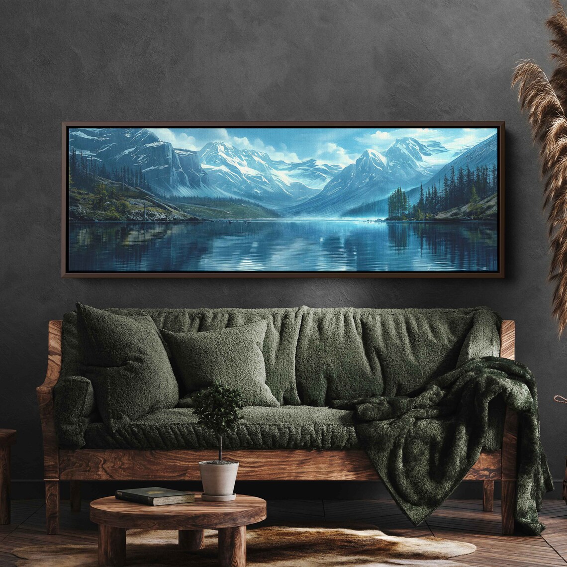 Blue Snowy Mountain Peaks Mirror Lake Serene Alpine Panorama Wall Poster