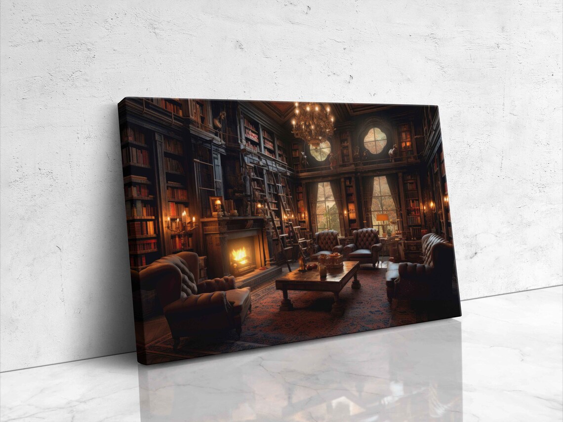 Cozy Library With A Fireplace, Book Nook Decor - Image 4