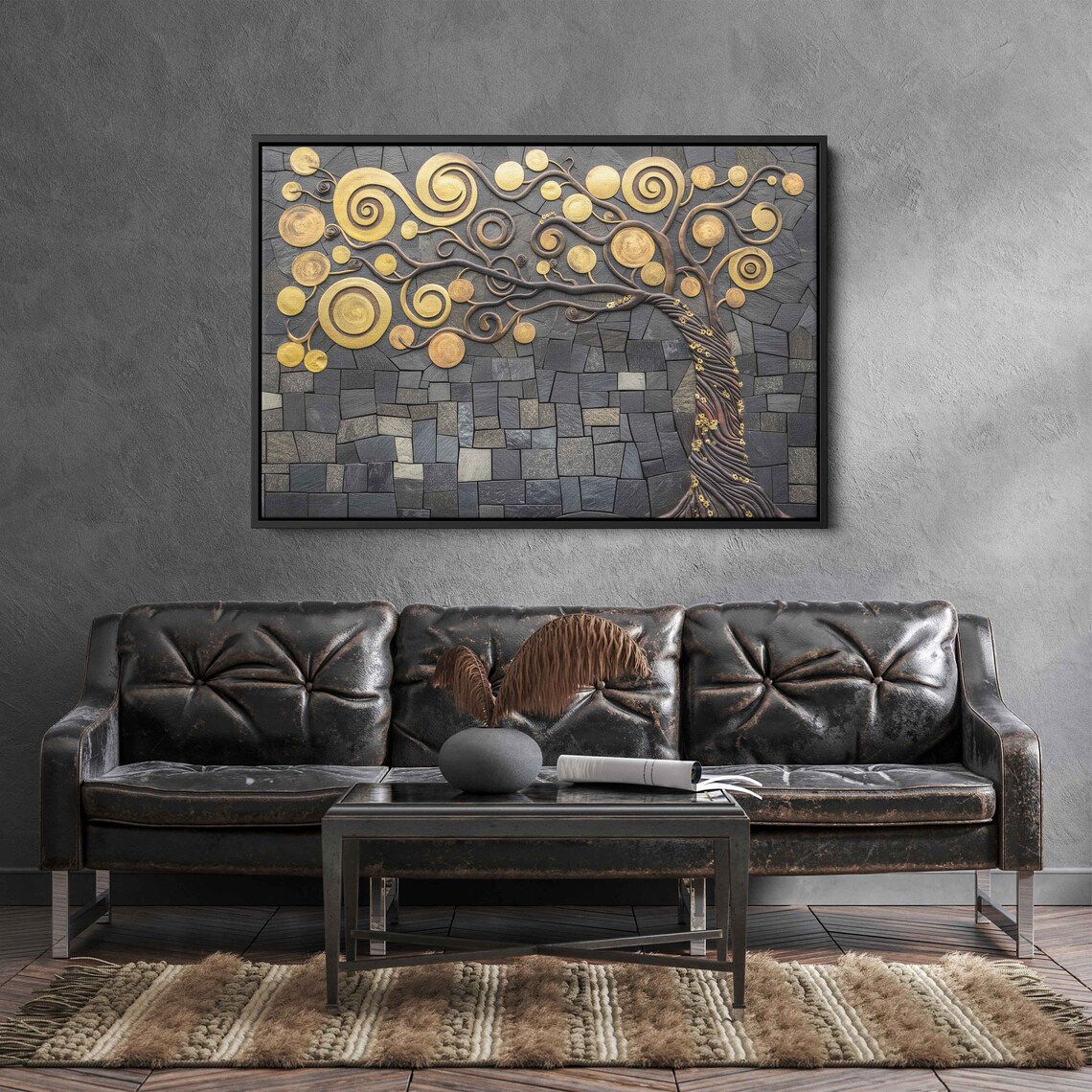 Golden Tree Of Life Klimt Inspired Bas Relief Mosaic Gold Wall Art