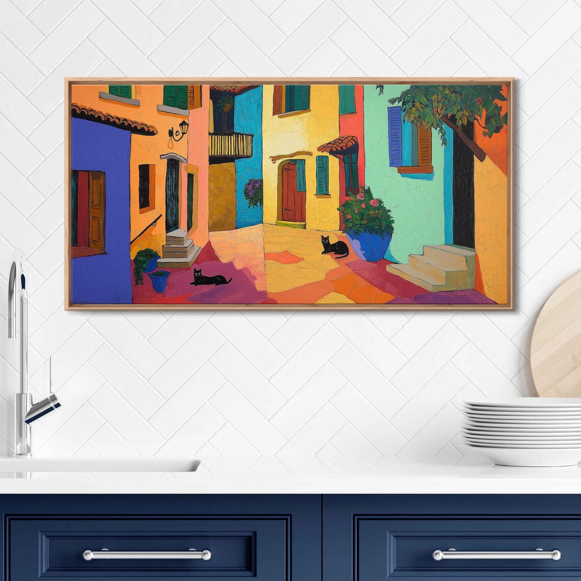 Romantic Italian Alley Art Print, Whimsical Cats
