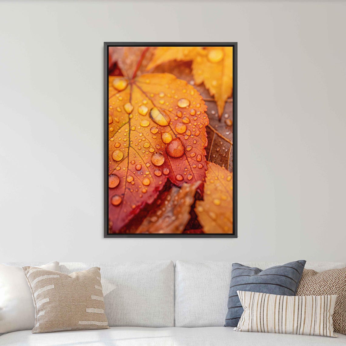 Raindrops On Bright Orange Autumn Leaves Macro Photography Poster