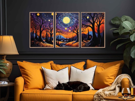 Van Gogh-Inspired Starry Night Halloween Art Print