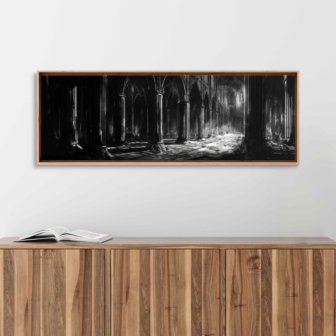 Gothic Cathedral Interior With Towering Dark Arches Ink Painting Wall Art Poster