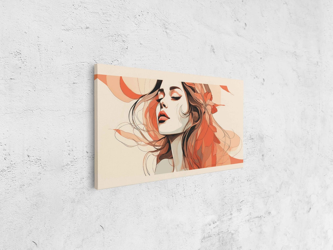 Minimalist Woman Face Line Art Flowing Hair Terracotta Boho Wall Print - Image 4