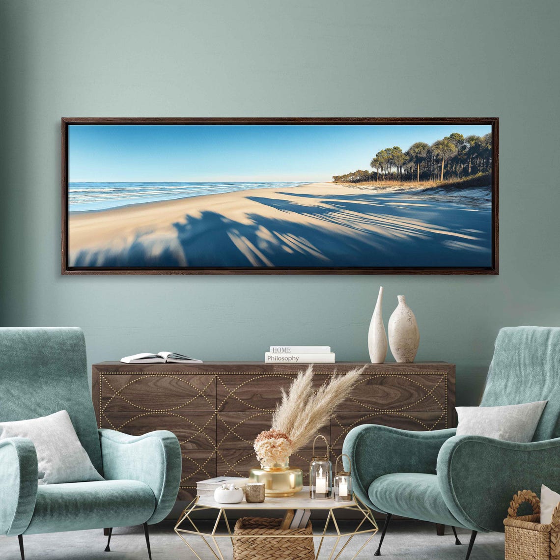 Kiawah Island Beach Wall Art Print Palm Tree Shadows Golden Sand Ocean Waves