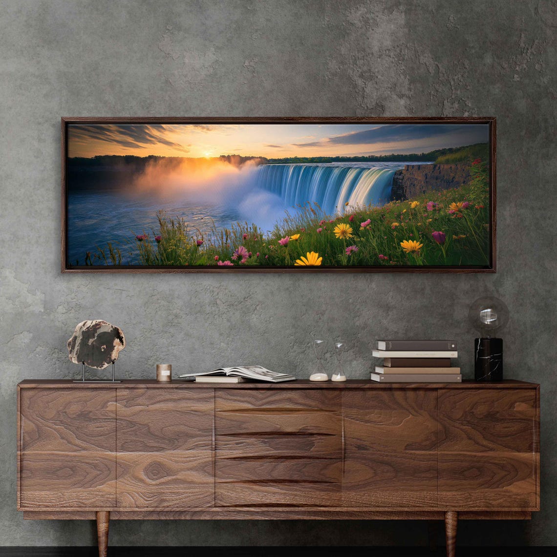 Horseshoe Falls Sunset Wildflowers Niagara Falls Golden Hour Poster