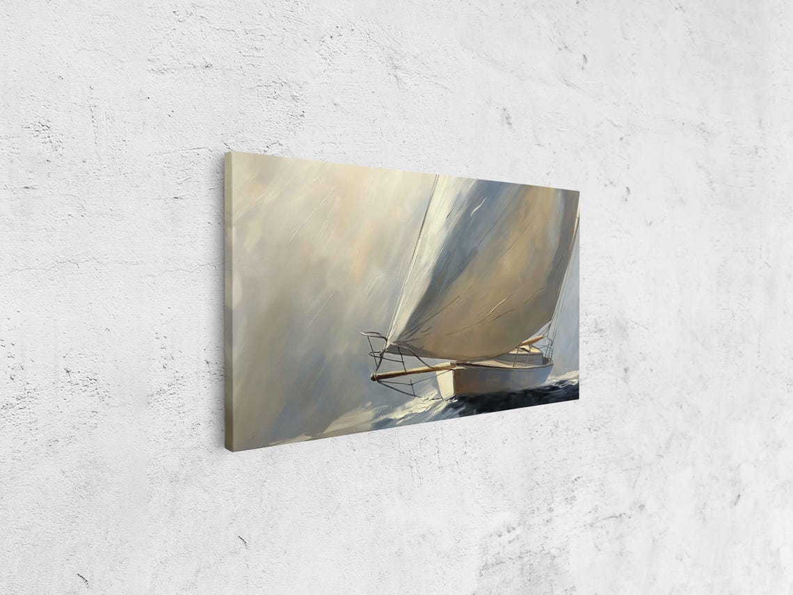 Sailboat Heeling With Billowing Sails Dramatic Oil Painting Poster - Image 4