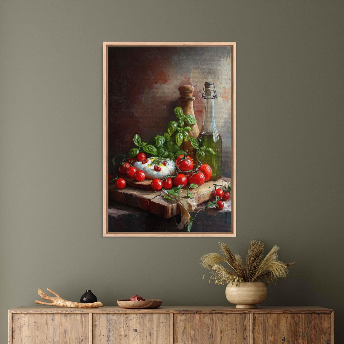 Italian Kitchen Still Life Tomatoes Basil Burrata Olive Oil Art Print