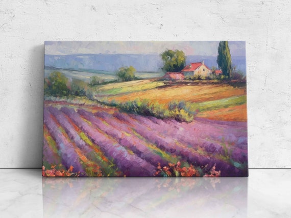 Lavender Field Farm Impressionist Oil Art Print