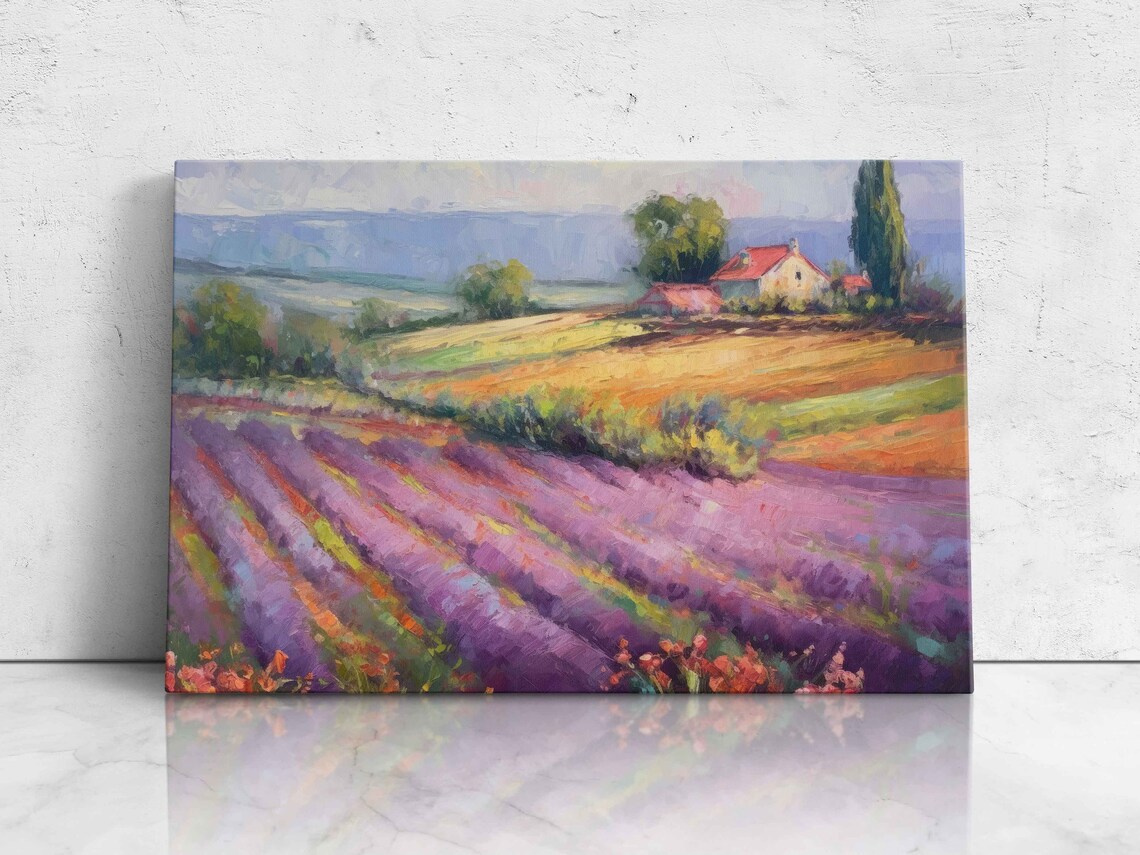 Lavender Field Farm Impressionist Oil Art Print