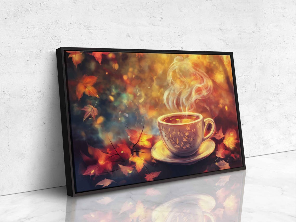 Steaming Pumpkin Spice Latte Autumn Leaves Fall Cozy Kitchen Poster - Image 4