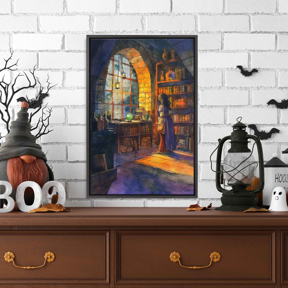 Sunlit Medieval Library Stone Arch Window Bookshelves Poster - Image 3