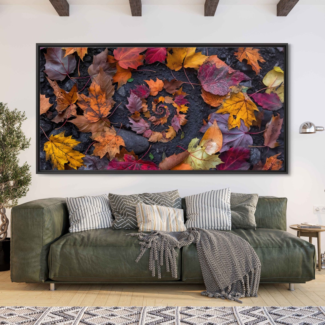 Autumn Maple Leaves Spiral Mandala Fallen Leaves Dark Ground Poster - Image 3