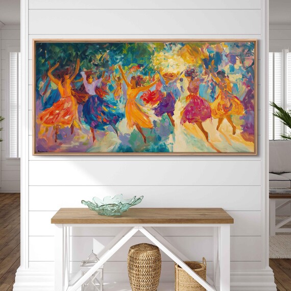 Joyful Festival Dancers Flowing Colorful Skirts Bright Dance Celebration Poster