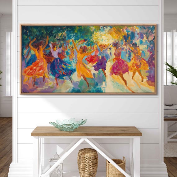 Lively Festival Scene Wall Art Print Colorful Dancers In Flowing Costumes